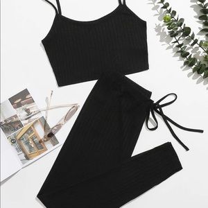 Black Ribbed Matching Cami Lounge Set